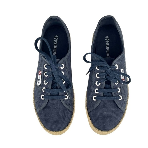 SUPERGA COTROPEU 2750 NAVY CANVAS BURLAP RUBBER SOLE LOW TOP SNEAKERS - Picture 2 of 9